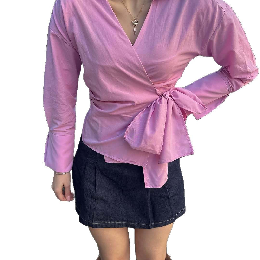 Damen Wickelbluse mit Bindeband und elegantem Kragen Heidi-Mode
