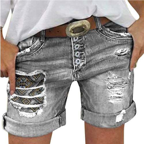 Damen Jeans-Shorts mit lässigem Fransen-Design und modischen Applikationen Heidi-Mode