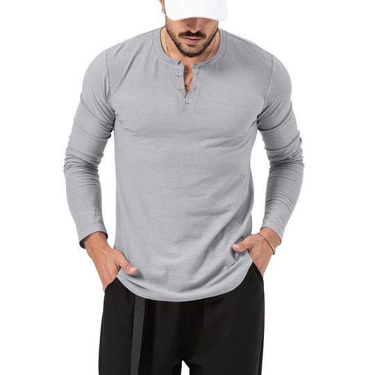 Herren Langarm Henley-Shirt mit modischem Knopfverschluss Heidi-Mode