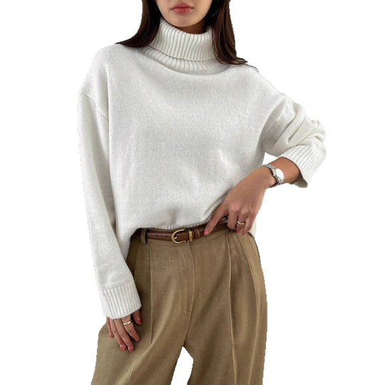 Damen Modischer Rollkragenpullover mit Oversized-Schnitt und feiner Struktur Heidi-Mode