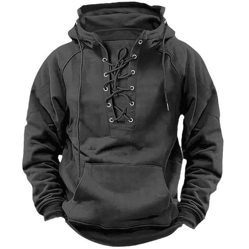 Herren Kapuzenpullover mit innovativem Schnürdesign und praktischer Kängurutasche Heidi-Mode