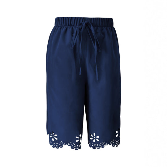 Damen Weite Culotte mit elegantem Lochmuster und elastischem Bund Heidi-Mode