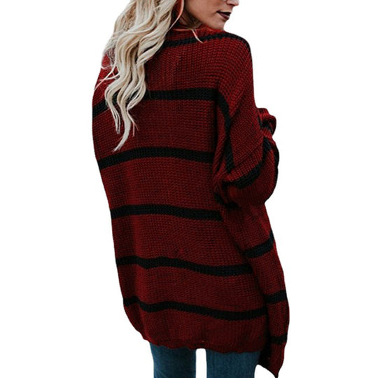 Damen Oversized Strickpullover mit modernem Streifenmuster und lässigem Schnitt Heidi-Mode