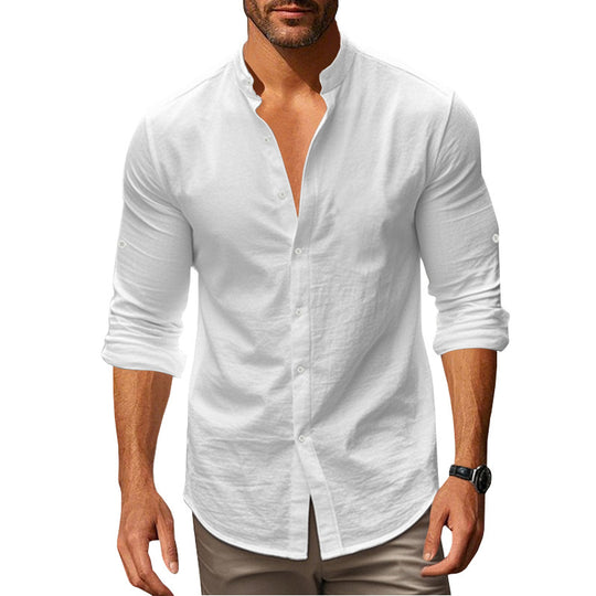 Herren Langarm-Hemd mit modischem Stehkragen und Knopfdetails Heidi-Mode