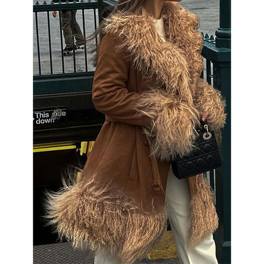 Damen Übergroßer Mantel mit luxuriösem Kunstpelz Heidi-Mode