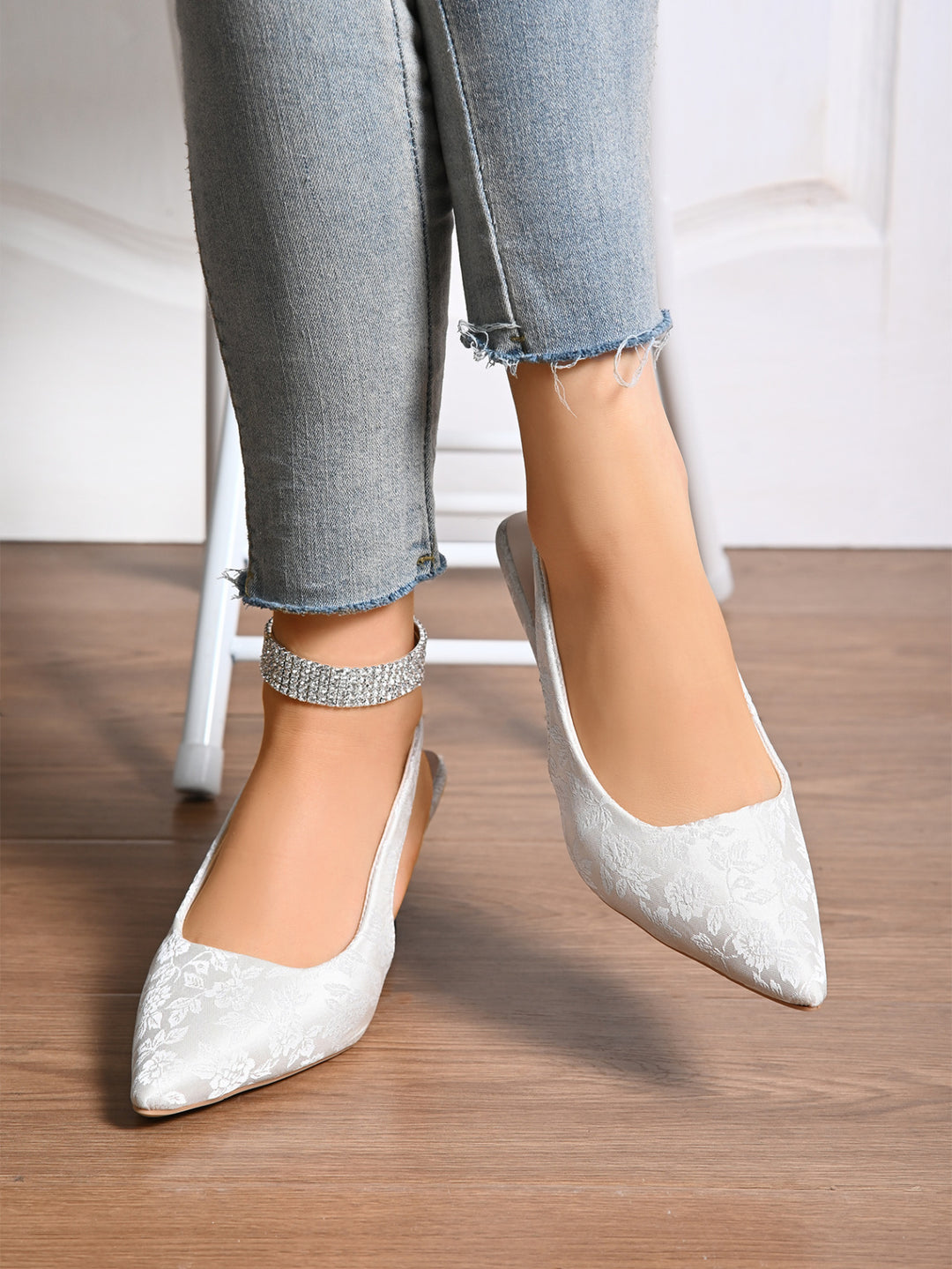 Damen elegante Slingback-Pumps mit floralem Jacquard-Muster Heidi-Mode