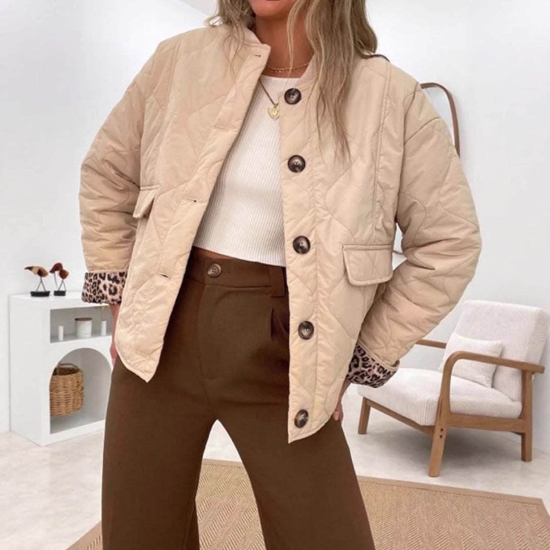 Damen gesteppte Jacke mit Tiermuster-Bündchen Heidi-Mode