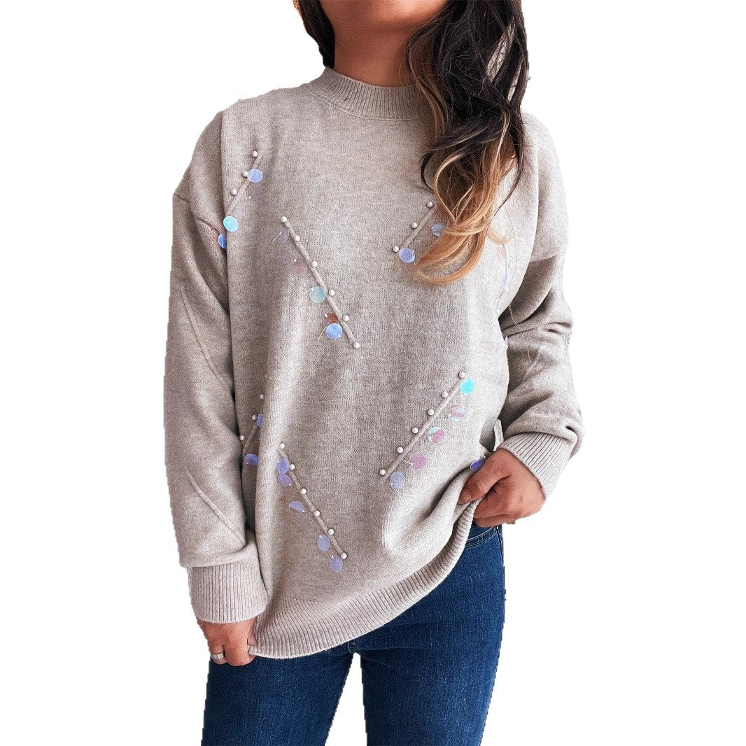 Damen Pullover mit modischen Perl- und Strassdetails Heidi-Mode