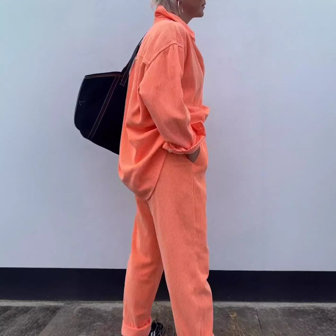 Damen Lässiges Cord-Set mit Knopfleiste und praktischen Taschen Heidi-Mode