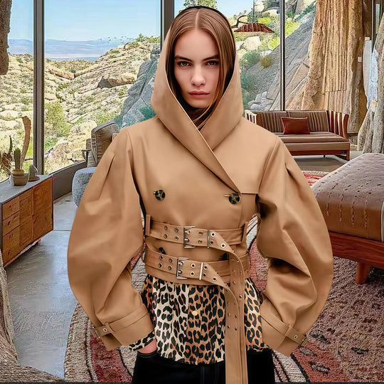 Damen Innovative Utility-Jacke mit weit geschnittenen Ärmeln und Gürtel Heidi-Mode