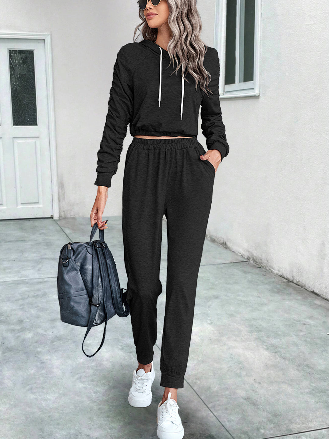 Damen Cropped Hoodie mit Laufhose Set Heidi-Mode