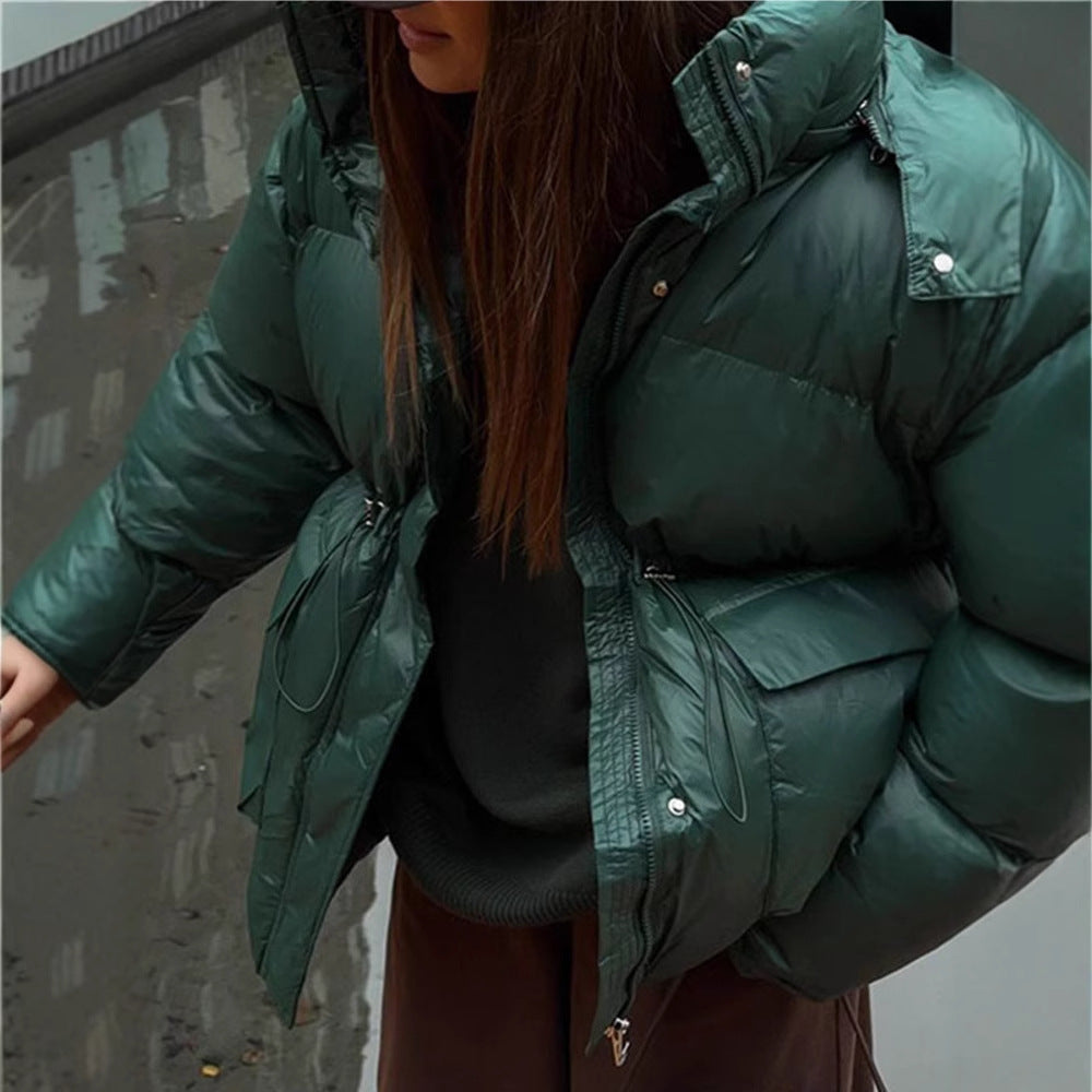 Damen oversized Steppjacke mit hohem Kragen und Taschen Heidi-Mode