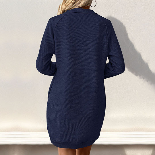 Damen Sportliches Sweatkleid mit stylischem Kragen und praktischen Taschen Heidi-Mode