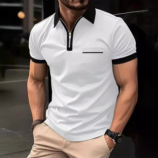 Herren Polo-Shirt mit Reißverschluss und Brusttasche Heidi-Mode