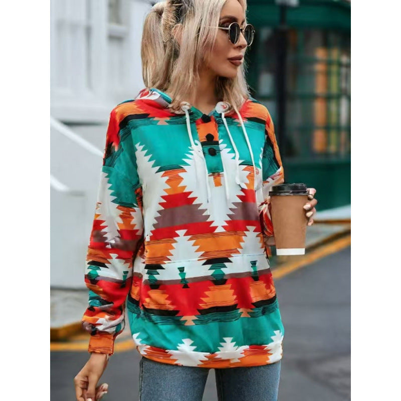 Damen Relaxed Fit Bohemian Grafik Hoodie Heidi-Mode