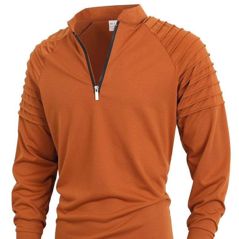 Herren Langarmshirt mit modernem Stehkragen und Reißverschluss Heidi-Mode