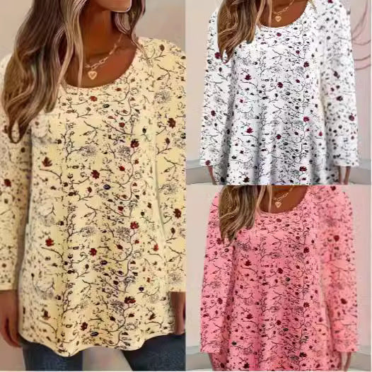 Damen Blusenshirt mit floralen Akzenten und lockerer Passform Heidi-Mode