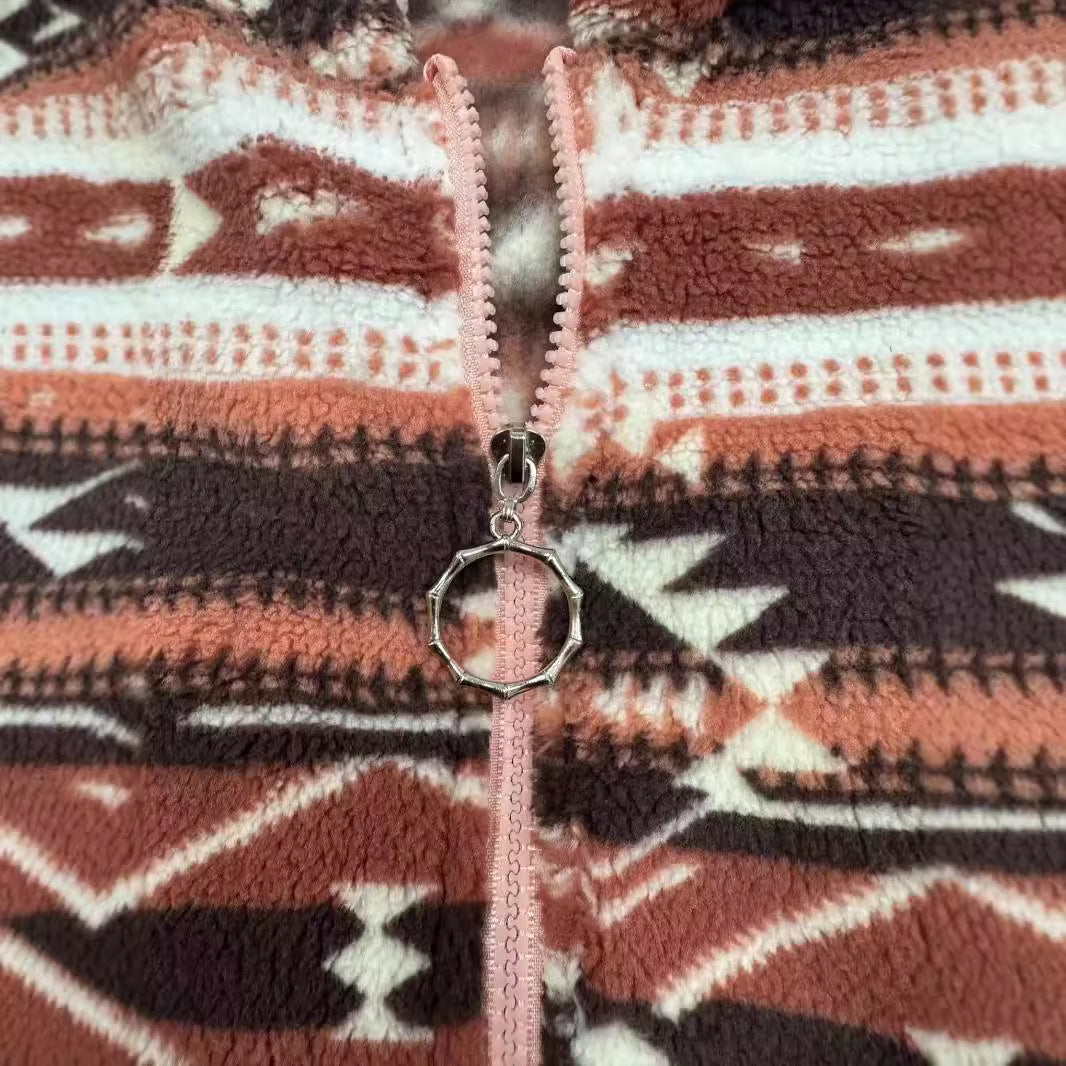 Damen Fleecejacke mit geometrischem Muster und hochwertiger Verarbeitung Heidi-Mode