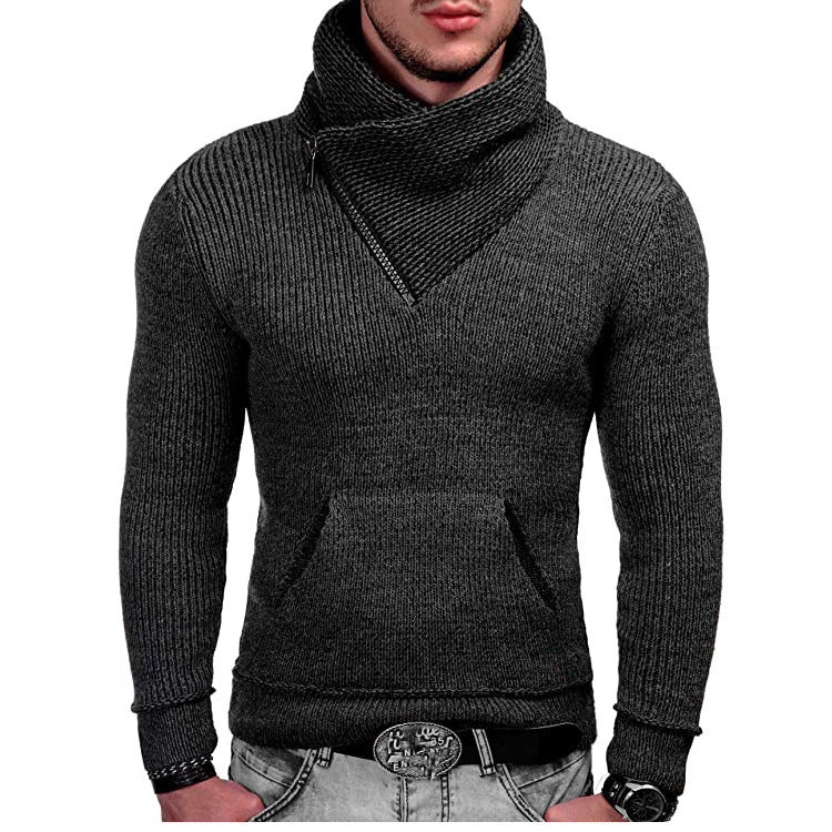 Herren modischer Pullover mit breitem Kragen und innovativer Zip-Detail Heidi-Mode