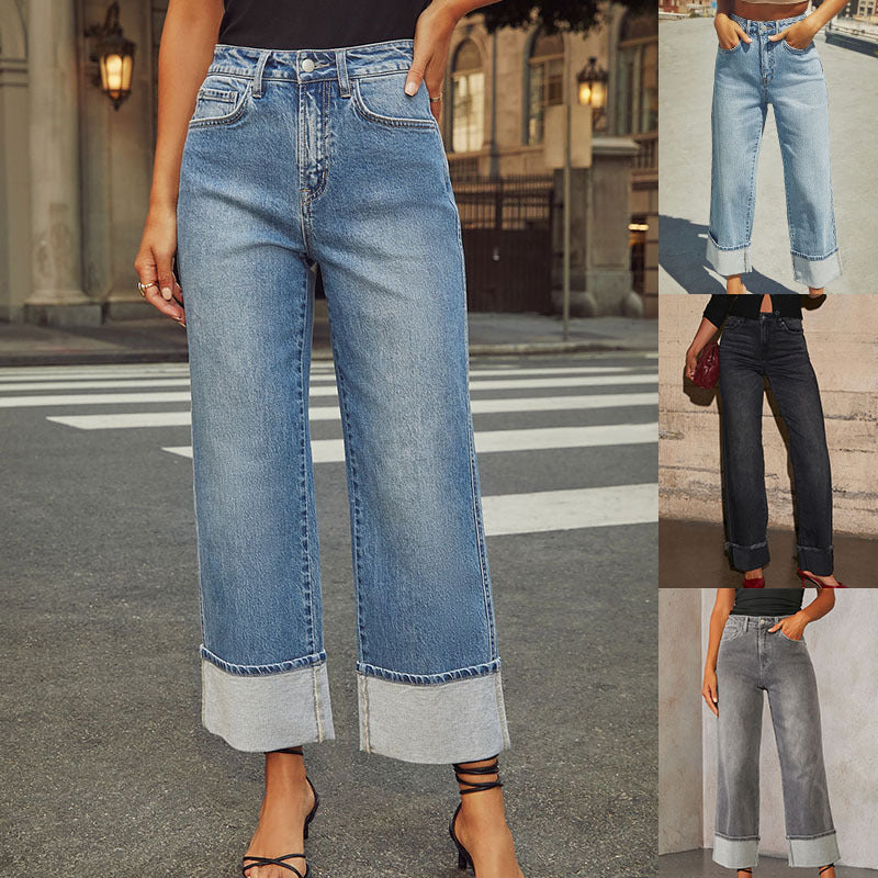 Damen Weite Jeans mit ausgefallenem Saum Heidi-Mode