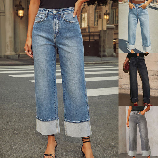 Damen Weite Jeans mit ausgefallenem Saum Heidi-Mode