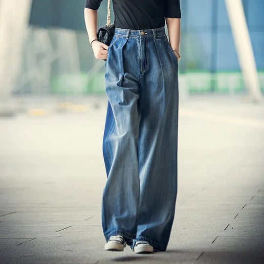 Damen Weite Denim-Hose im lässigen Hochbund-Stil Heidi-Mode
