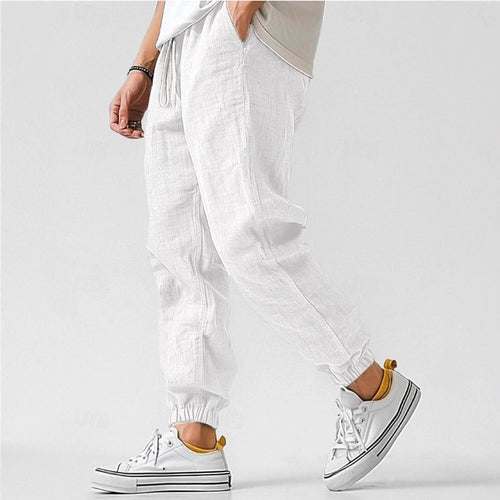 Herren Bequeme Leinenhose mit elastischem Bund und seitlichen Taschen Heidi-Mode