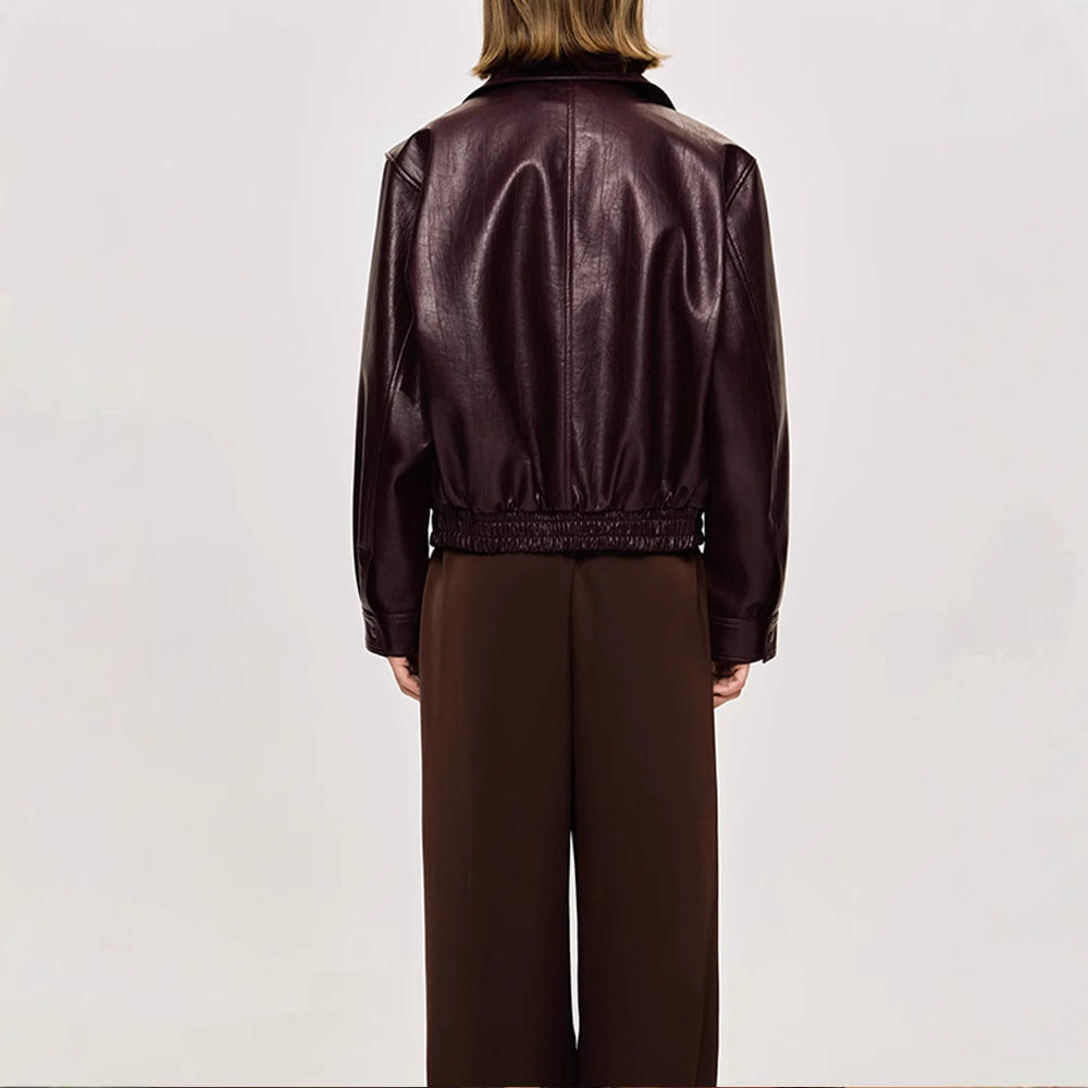 Damen Kunstlederjacke im modischen Schnitt mit elastischem Bund Heidi-Mode