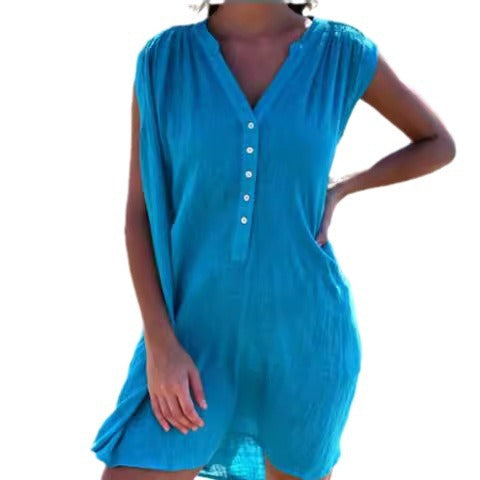 Damen lässiges Strandkleid mit Knopfdetails Heidi-Mode