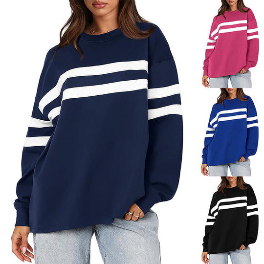 Damen Oversized Sweatshirt mit trendigen Streifen Heidi-Mode