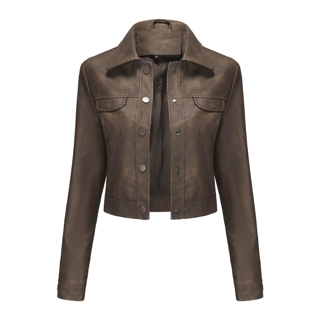 Damen modische kurz geschnittene Lederjacke Heidi-Mode