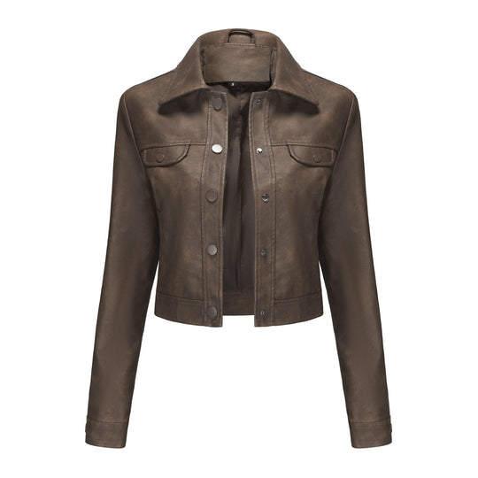 Damen modische kurz geschnittene Lederjacke Heidi-Mode