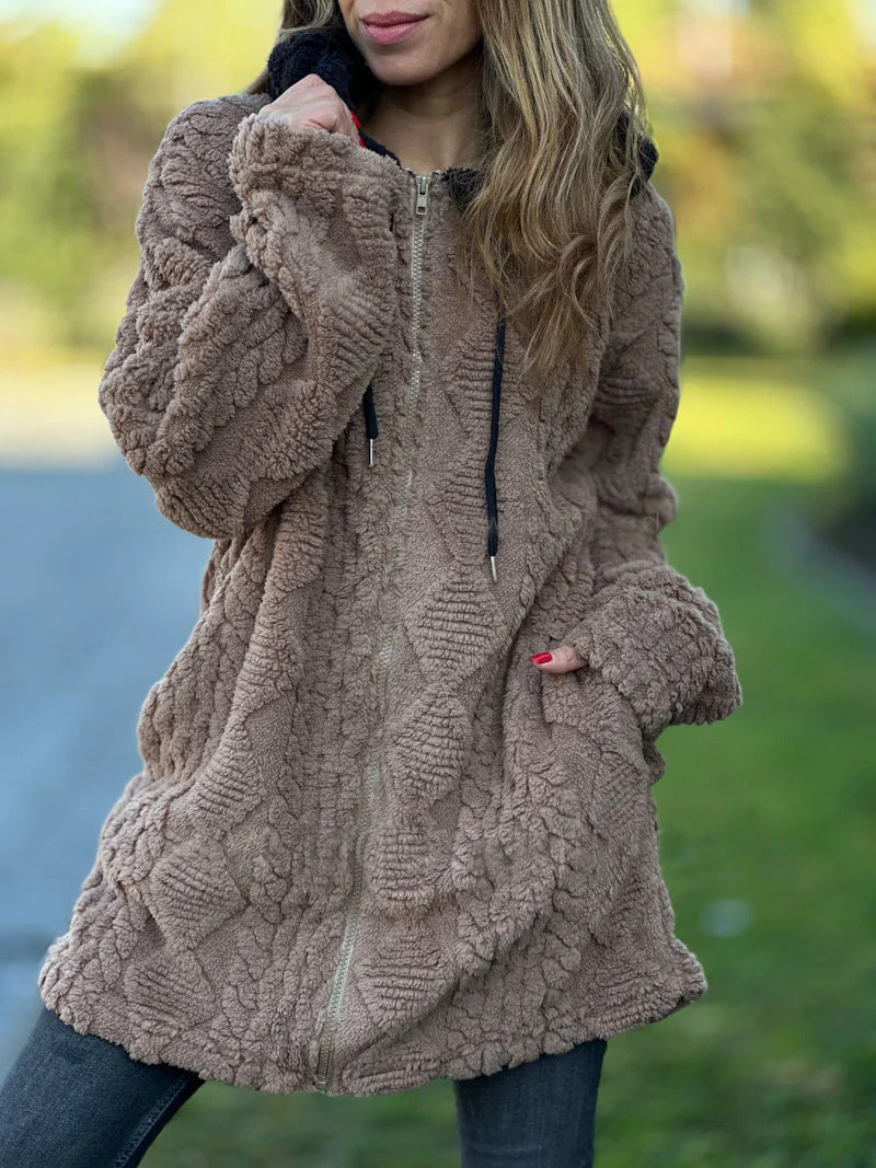 Damen kuschelige Fleecejacke mit Kapuze Heidi-Mode