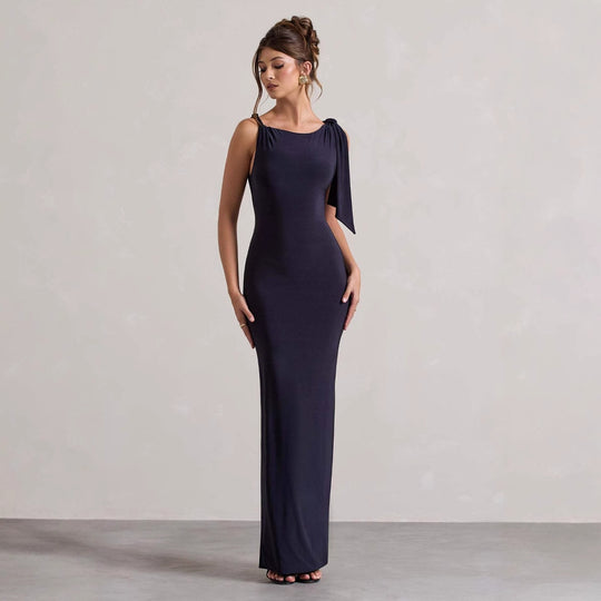 Damen Maxikleid mit asymmetrischem Trägerdesign und elegantem Silhouette Heidi-Mode