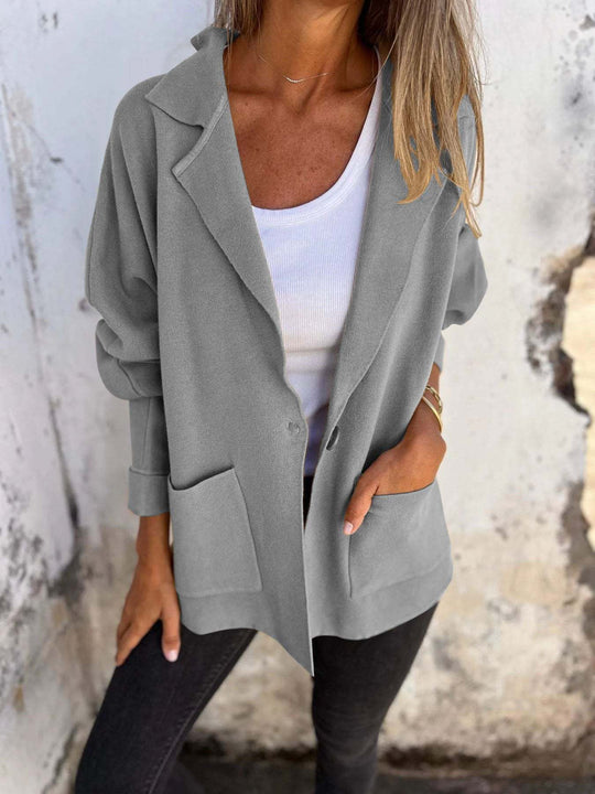 Damen Lässiger Oversize-Blazer mit praktischen Taschen und Knopfverschluss Heidi-Mode