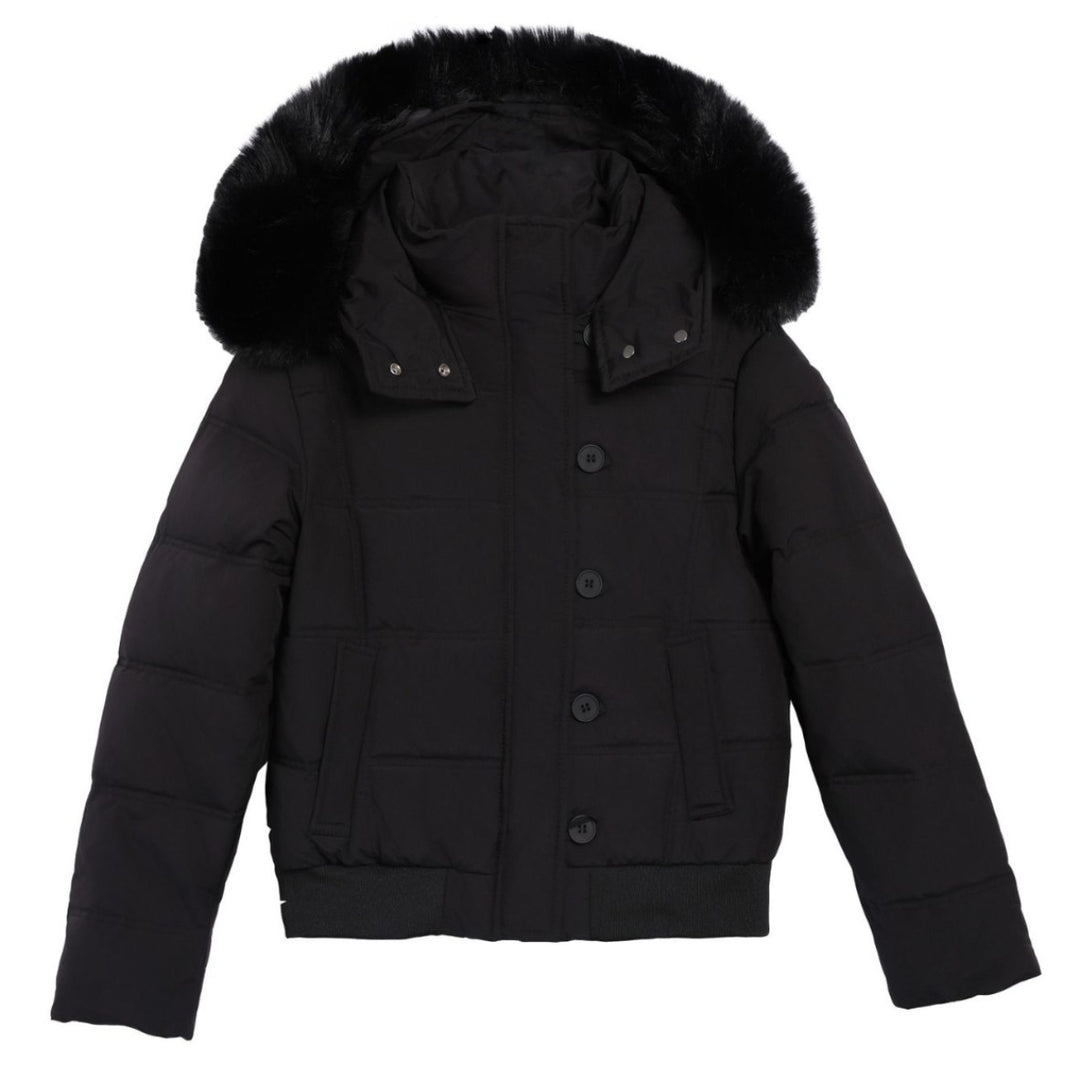 Damen Stylische Jacke mit abnehmbarem Kunstfellkragen und Knopfdetails Heidi-Mode