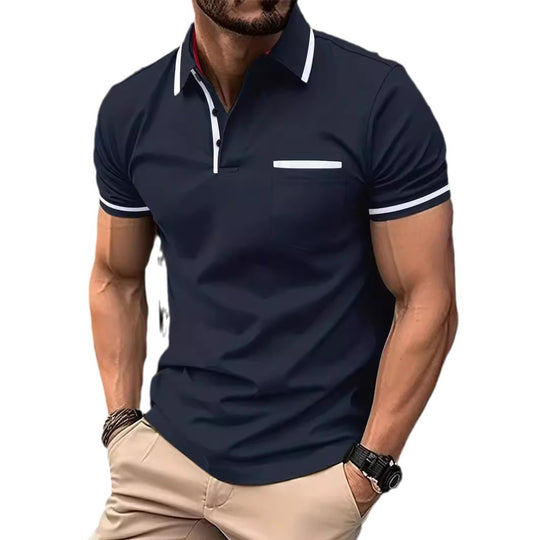 Herren Poloshirt mit modernem Kontrastkragen und praktischer Brusttasche Heidi-Mode