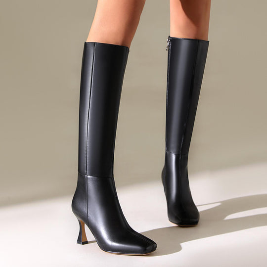 Femme Spitz-Zeh Kniehohe Mode Stiefel mit Skulptiertem Absatz Heidi-Mode