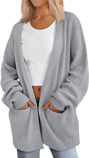 Damen Grobstrick Cardigan mit offenem Schnitt und praktischen Taschen Heidi-Mode
