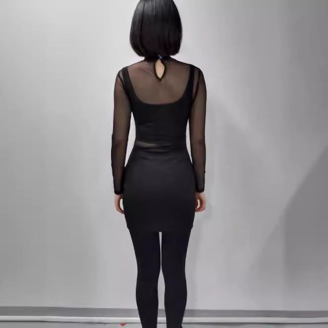 Damen elegantes Minikleid mit transparenten Ärmeln und Strassverzierungen Heidi-Mode
