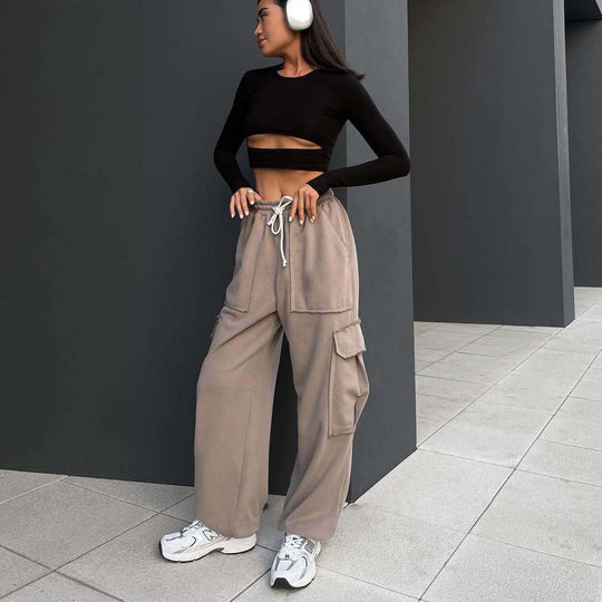 Damen lässige Cargo-Hosen mit elastischem Bund und praktischen Taschen Heidi-Mode