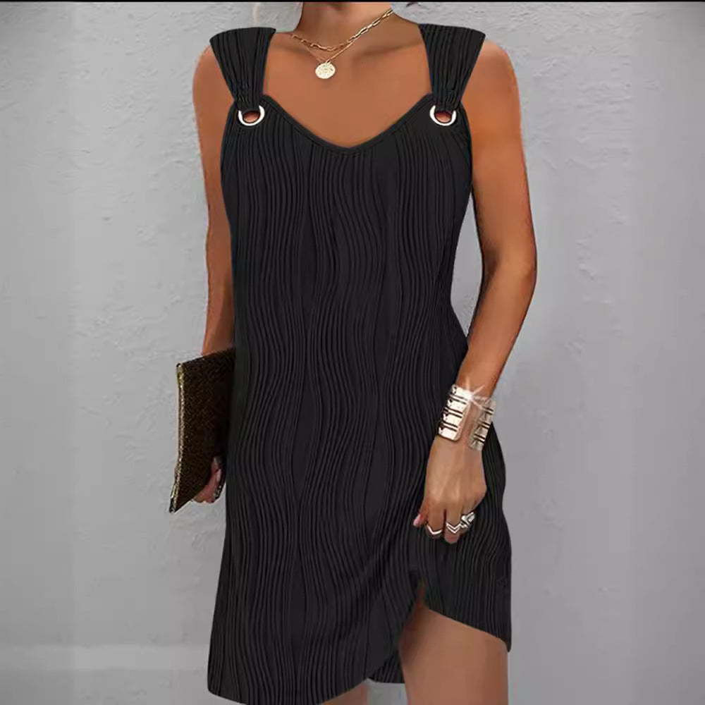 Damen Minikleid mit Wellenstruktur und dekorativen Ringen Heidi-Mode