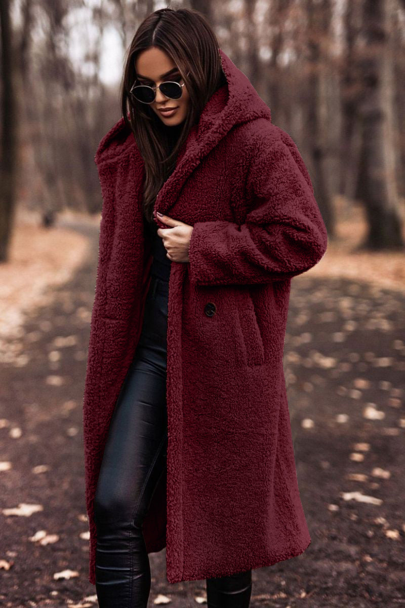 Damen kuschelige Teddyjacke im Oversized-Stil mit Kapuze Heidi-Mode
