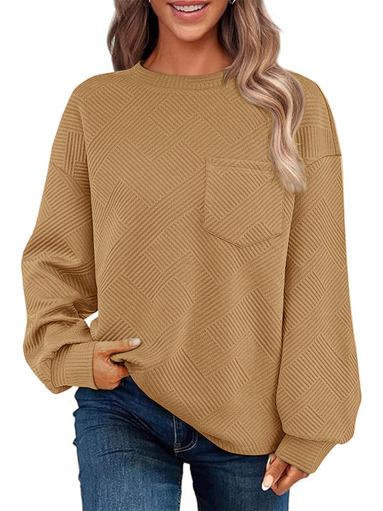 Damen Lässiger Pullover mit strukturiertem Muster und praktischen Taschen Heidi-Mode