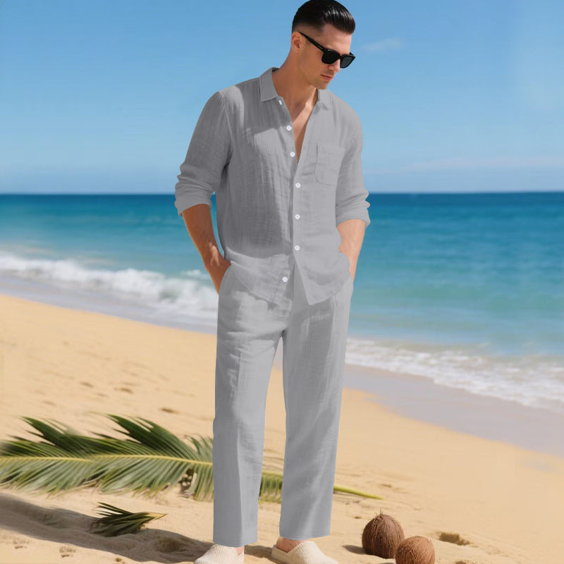 Herren leichtes Leinen-Outfit mit stilvollem Hemd und eleganter Hose Heidi-Mode