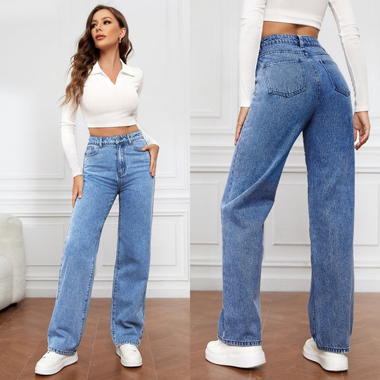 Damen Weit geschnittene Jeans mit hohem Bund und stylischem Schnitt Heidi-Mode