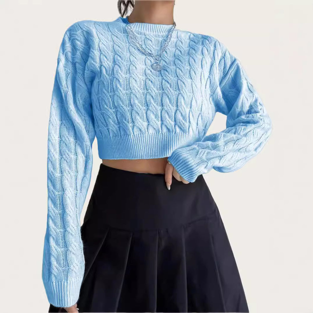 Damen kuscheliger Cropped Pullover mit Zopfmuster Heidi-Mode