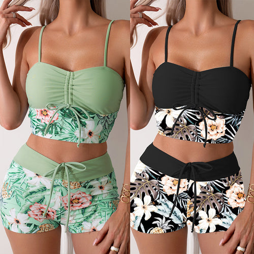 Damen Bikini-Set mit Raffung und edlem Blumendruck Heidi-Mode