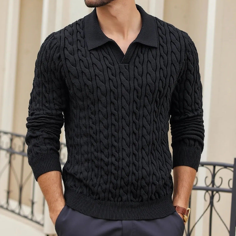 Herren Strickpullover mit strukturiertem Zopfmuster und Kragen Heidi-Mode