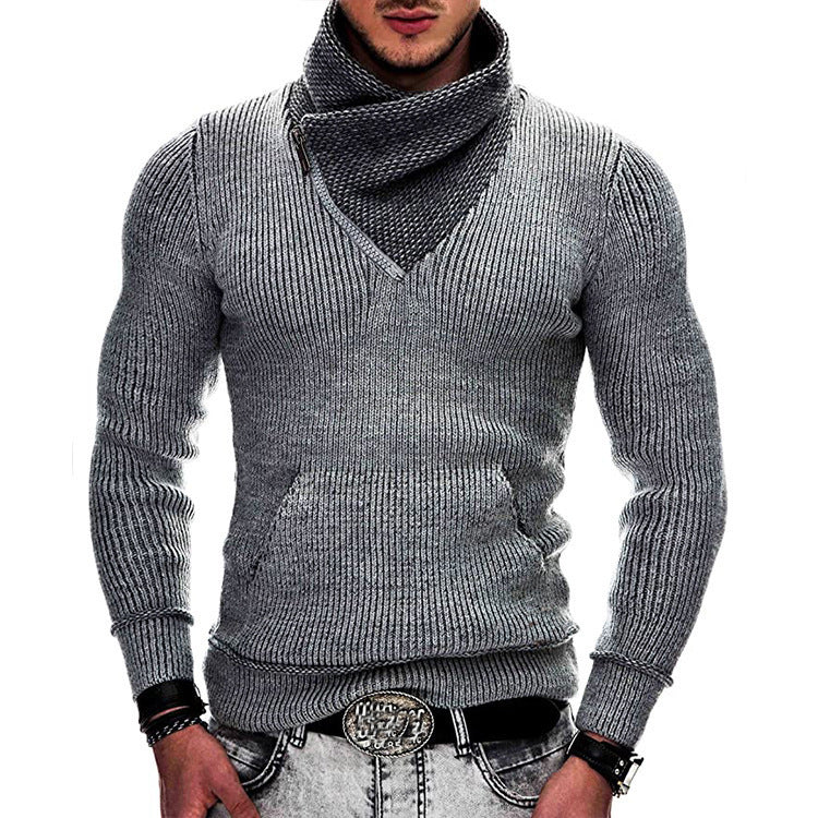 Herren modischer Pullover mit breitem Kragen und innovativer Zip-Detail Heidi-Mode